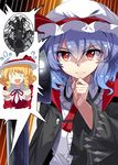  &gt;_&lt; ant blonde_hair bug closed_eyes closed_mouth drill_hair e.o. elly eyebrows_visible_through_hair facing_viewer hat highres insect lavender_hair long_sleeves mob_cap multiple_girls red_eyes remilia_scarlet short_hair speech_bubble sweatdrop touhou 