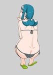  1girl absurdres ass back bareback bikini black_bikini butt_crack feet from_behind highres looking_back mature milf pokemon pokemon_sm pokemon_sm_(anime) ponytail side-tie_bikini slippers smile solo squatting suiren&#039;s_mother_(pokemon) 