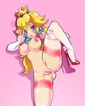  1girl bottomless clothing costume cowboy_shot female high_heels human light-skinned light-skinned_female mario_(series) nintendo nude princess_peach pussy shoes skin_tight solo standing super_mario_bros. thick thick_thighs thighs tight tight_clothes topless uncensored vaginal video_game 