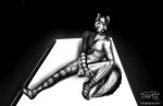  anatomy anthro black_and_white canine caught clothing dado463art drawing dressing fur hair highsocks invalid_color male mammal monochrome penis solo surprise wearing 
