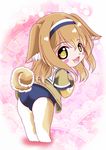  :3 :d aka_kitsune animal_ears ass blush_stickers brown_eyes brown_hair chibi dog_ears dog_tail i-26_(kantai_collection) jacket kantai_collection kemonomimi_mode long_hair looking_at_viewer open_mouth paws school_swimsuit smile solo swimsuit tail 