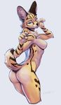  anthro black-kalak breasts butt feline female fur looking_at_viewer looking_back mammal nipples nude serval solo tongue tongue_out whiskers 