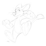  2018 3_toes 4_fingers absurd_res anthro bandicoot big_ears big_nose bilby bilby_(dreamworks) black_and_white dreamworks english_text featureless_chest featureless_crotch front_view handpaw hi_res hindpaw long_tail looking_back mammal marsupial midair monochrome nude pawpads paws scruffkerfluff signature sketch text toes 