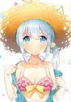  :o alternate_hairstyle artist_name ayamy bikini bikini_top blue_eyes blush bow_bikini breasts cleavage closed_mouth collarbone commentary_request eromanga_sensei expressionless flower frilled_bikini_top frills front-tie_bikini front-tie_top hair_flower hair_ornament halterneck hat heart izumi_sagiri looking_at_viewer md5_mismatch medium_breasts off_shoulder open_clothes parted_lips pink_bikini_top side_ponytail silver_hair simple_background solo straw_hat swimsuit tareme upper_body 