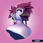  2017 3d_(artwork) anthro avian digital_media_(artwork) female hair headshot laionss simple_background smile solo tongue 