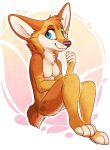  2018 anthro aseethe breasts canine digital_media_(artwork) featureless_breasts female fennec fox heterochromia mammal sitting smile solo 