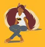  2014 4_toes anthro barefoot breasts cat clothed clothing digitigrade eyes_closed feline female kyander mammal simple_background sitting solo toes yellow_background 