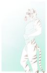  9x9 bottomless bubble_gum bulge butt clothed clothing eyewear feline hoodie male mammal pose simple_background solo sunglasses tiger white_tiger 