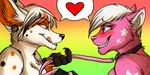  &lt;3 aerosocks anthro bedroom_eyes blush canine cat chest_tuft clementine collar domination duo ear_piercing eye_contact feline female female/female fox fur hair half-closed_eyes leash mammal nervous piercing rashia romantic_couple seductive smile spots teeth tongue tongue_out tuft whiskers 