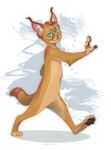  5_fingers anthro blue_eyes caracal feline kyander male mammal nude simple_background solo standing whiskers 