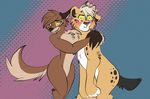  anthro blush canine cat chest_tuft duo feline female female/female flirting fur hug interspecies mammal scar smile spots terrawolfdog tuft wolf 