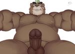  2017 anthro ashigara balls bear erection humanoid_penis low-angle_view male mammal nipples nude overweight penis seyrmo signature simple_background solo tokyo_afterschool_summoners white_background 