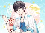  amamiya_ren black_hair english food glasses ice_cream looking_at_viewer male_focus persona persona_5 short_hair smile spoon yue 