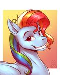  2017 blue_fur equine eyebrows feathered_wings feathers female feral friendship_is_magic fur hair headshot_portrait mammal multicolored_hair my_little_pony mykegreywolf pegasus portrait rainbow_dash_(mlp) rainbow_hair simple_background smile solo wings 