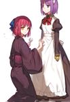  android apron chocoan japanese_clothes kimono kneeling kohaku maid_apron mecha_hisui multiple_girls neck_ribbon pink_hair purple_hair ribbon short_hair tsukihime wrench yellow_eyes 