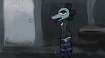  alley alligator anthro asomium bea_(nitw) boots clothing crocodilian door female footwear legwear mammal miniskirt night_in_the_woods outside raining reptile scalie sharp_teeth skirt stockings teeth theigh_highs wet 