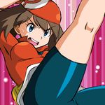  1girl bike_shorts face gomatarou_(pixiv196136) haruka_(pokemon) looking_at_viewer pokemon pokemon_(anime) simple_background solo upper_body white_background 