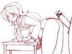  asamiya_athena bent_over blush breasts censored fingerless_gloves gloves hairband hanging_breasts large_breasts long_hair monochrome nipples penis school_uniform serafuku solo_focus sweat the_king_of_fighters tsumitani_daisuke 