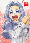  :d blue_eyes blue_hair hands_together heart hood hood_down kawachi_koorogi kumoi_ichirin looking_at_viewer marker_(medium) open_mouth own_hands_together short_hair smile solo touhou traditional_media upper_body 