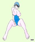  blue_hair breasts brown_eyes final_fantasy final_fantasy_viii fujin fuujin_(ff8) fuujin_(final_fantasy_viii) large_breasts nipples swimsuit xsize 