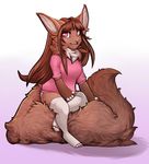  anthro brown_fur brown_hair clothed clothing eyelashes female fluffy fluffy_tail fur hair looking_at_viewer mammal pink_eyes robyn_paperdoll simple_background smile solo unknown_species white_background 