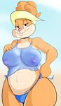  anthro breasts buckteeth clothing davidsanchan female lagomorph looney_tunes mammal mature mother nipples parent patricia_bunny rabbit slightly_chubby solo teeth translucent transparent_clothing warner_brothers 