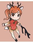  animal_ears antlers brown_background brown_eyes chinese_clothes deer_ears deer_tail formosan_sika_deer full_body kemono_friends long_hair mikesi_quan orange_hair original pantyhose ponytail simple_background solo tail yoshizaki_mine_(style) 