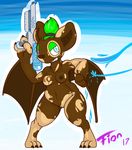  2017 anthro areola bat breasts digital_media_(artwork) female fionthebunny hair mammal navel nipples nude pussy simple_background slightly_chubby solo water_gun wings 