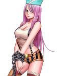  1girl alone breasts chains cleavage female hat jewelry_bonney lipstick long_hair one_piece pink_hair purple_eyes solo white_background 