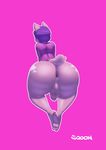  &lt;3 2015 2_toes absurd_res alien anus backsack balls bent_over big_butt bottomless butt clothed clothing hair hi_res huge_butt male markings penis perineum pink_background purple_hair puwa rear_view short_tail simple_background solo sqoon thick_thighs toes 