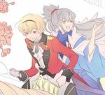  animal blonde_hair european_clothes fire_emblem fire_emblem_if horse horseback_riding japanese_clothes kariya_(mizore) leon_(fire_emblem_if) multiple_boys riding takumi_(fire_emblem_if) white_hair 