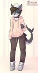  blush cat clothed clothing collar fan_character feline fish hat hoodie hoodie_(artist) hybrid legwear mammal marine shark socks sweater 