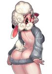  animal_humanoid bottomless breasts butt caprine celebrated_earl clothed clothing dawn_bellwether disney eyewear female glasses humanoid looking_back mammal open_mouth pose sheep sheep_humanoid solo sweater virgin_killer_sweater zootopia 
