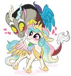  2017 alpha_channel chibi crown discord_(mlp) duo equine female friendship_is_magic horn jewelry male mammal my_little_pony necklace princess_celestia_(mlp) purple_eyes red_eyes simple_background sparkles stepandy transparent_background winged_unicorn wings 
