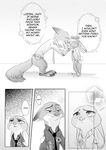  anthro black_and_white canine clothed clothing comic dialogue disney duo english_text female fox judy_hopps lagomorph male mammal monochrome nick_wilde rabbit rem289 text zootopia 