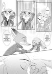  anthro black_and_white canine clothed clothing comic dialogue disney duo english_text female fox judy_hopps lagomorph male mammal monochrome nick_wilde rabbit rem289 text zootopia 