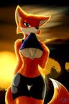  2016 abs absurd_res anthro athletic bedroom_eyes biped black_nose breasts canine chest_tuft day detailed_background dipstick_tail exposed_breasts eyebrows eyelashes featureless_breasts female fox front_view fur green_eyes half-closed_eyes hi_res infinitedge2u looking_at_viewer mammal mountain multicolored_fur multicolored_tail navel orange_fur outside portrait seductive shadow signature sky small_breasts snout solo standing three-quarter_portrait tree tuft two_tone_fur white_fur 