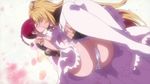  2girls ass blonde_hair blush cameltoe couple eyes_closed kiss long_hair official panties pink_hair screencap shikishima_mirei stocking tokonome_mamori valkyrie_drive valkyrie_drive_-mermaid- very_long_hair wedding_dress yuri 