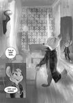  2017 anthro buckteeth canine clothed clothing comic crossover dialogue dipstick_ears disney duo english_text female fox greyscale judy_hopps lagomorph male mammal monochrome monoflax nick_wilde rabbit scarf sherlock_(series) teeth text trenchcoat zootopia 