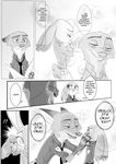  anthro black_and_white canine clothed clothing comic dialogue disney duo english_text female fox judy_hopps lagomorph male mammal monochrome nick_wilde rabbit rem289 text zootopia 