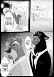  anthro black_and_white canine clothed clothing comic dialogue disney dog english_text feline male mammal monochrome panther rem289 text zootopia 