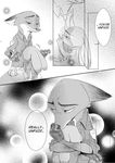  anthro black_and_white canine clothed clothing comic dialogue disney duo english_text female fox judy_hopps lagomorph male mammal monochrome nick_wilde rabbit rem289 text zootopia 