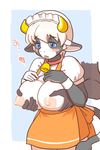  artist_request blue_eyes breasts cow furry lacation nipples short_hair white_hair 