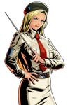  blonde_hair blue_eyes lowres metal_slug metal_slug_attack metal_slug_defense military military_uniform necktie official_art solo sophia_greenville transparent_background uniform 