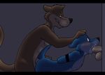  2015 anal anal_penetration anthro anthro_on_anthro balls bent_over black_bars black_nose blue_fur blush border brown_fur canine countershading coyote cum cum_in_mouth cum_inside digital_media_(artwork) disembodied_penis double_penetration duo_focus erection fellatio forced forced_oral from_behind_position fur glory_hole green_eyes grey_background grin group group_sex hand_on_head hands_behind_back hi_res male male/male mammal nude oral oral_penetration penetration penis purple_eyes robbie rotten_robbie sex simple_background smile spitroast threesome tongue tongue_out wolf 