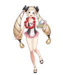 bare_shoulders blonde_hair blush book bow breasts collarbone covered_navel elise_(fire_emblem_if) fire_emblem fire_emblem_heroes fire_emblem_if flower full_body hair_bow highres holding holding_book long_hair looking_at_viewer mikurou_(nayuta) official_art one-piece_swimsuit open_mouth open_toe_shoes purple_eyes shoes small_breasts smile solo standing swimsuit transparent_background twintails 