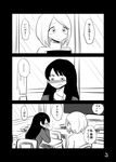  age_difference black_border blush border chair classroom closed_eyes comic desk embarrassed flying_sweatdrops greyscale hayashi_kotoyo highres indoors long_hair looking_at_another mochi_au_lait monochrome multiple_girls open_mouth original page_number short_hair sitting sweat translated window yuri 