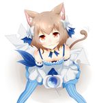  :3 animal_ears arm_ribbon bangs bare_shoulders bendy_straw blue_choker blue_legwear blue_ribbon bob_cut body_blush bolo_tie bow bow_dress brown_eyes brown_hair cat_ears cat_tail choker closed_mouth collarbone commentary dot_nose dot_pupils downblouse dress dress_bow drink drinking_straw elbow_gloves eyebrows_visible_through_hair felix_argyle from_above gloves hair_bow hair_ribbon highres jewelry large_bow layered_dress looking_at_viewer looking_up male_focus motion_lines otoko_no_ko parted_bangs pendant re:zero_kara_hajimeru_isekai_seikatsu ribbon shika_tsui short_dress short_hair simple_background sitting sleeveless sleeveless_dress smile solo spaghetti_strap spread_legs striped striped_legwear tail thighhighs vertical-striped_dress vertical-striped_legwear vertical_stripes white_background white_bow white_dress white_gloves 