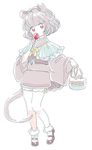  animal_ears basket bloomers bobby_socks candy_apple food grey_hair japanese_clothes kimono looking_at_viewer mary_janes mitsumoto_jouji mouse mouse_ears mouse_tail nazrin red_eyes shoes short_hair short_kimono socks solo tail touhou underwear 