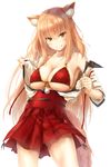  animal_ear_fluff animal_ears bangs bare_shoulders blouse breasts cleavage cowboy_shot fate/extra fate/extra_ccc fate/extra_ccc_fox_tail fate_(series) fox_ears fox_tail front-tie_top hakama halter_top halterneck japanese_clothes large_breasts long_hair looking_at_viewer orange_hair pom_pom_(clothes) red_bikini_top red_hakama red_skirt sash skirt smile solo standing suien suzuka_gozen_(fate) tail teeth underwear white_blouse yellow_eyes 